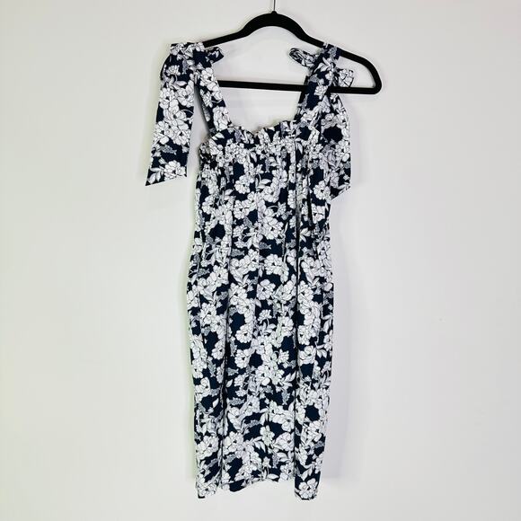J.Crew Tie Shoulder Poplin Dress in Magnolia Floral Navy BG490 Size XS - Picture 6 of 8
